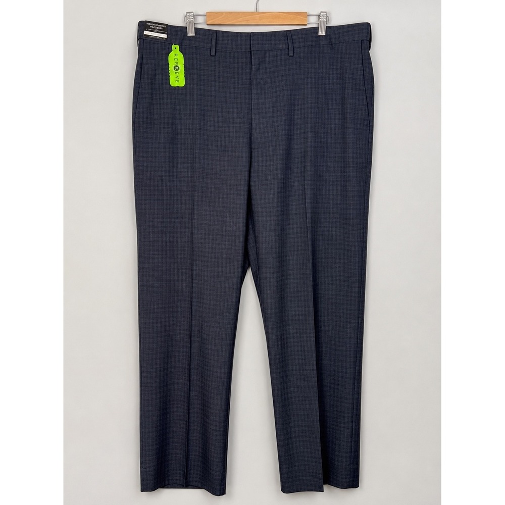 Haggar Premium Comfort 42x32 Navy Check Plaid Dress Pants Stretch Classic Fit